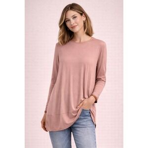 COS Womens Dusty Rose Pink Lyocell Long Sleeve Tunic Top Leather Trim Medium